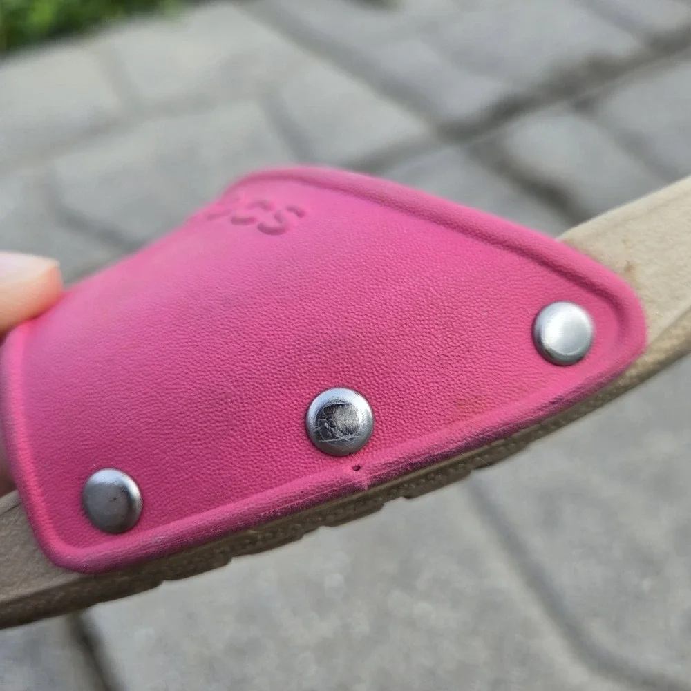 CROCS Sandal Cobbler Womens sz 8 PINK Slides Slip On Single Strap Preppy Beach